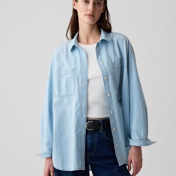 NWT Gap Chambray Denim Big Shirt Oversized Button Down Size M - Picture 5 of 9